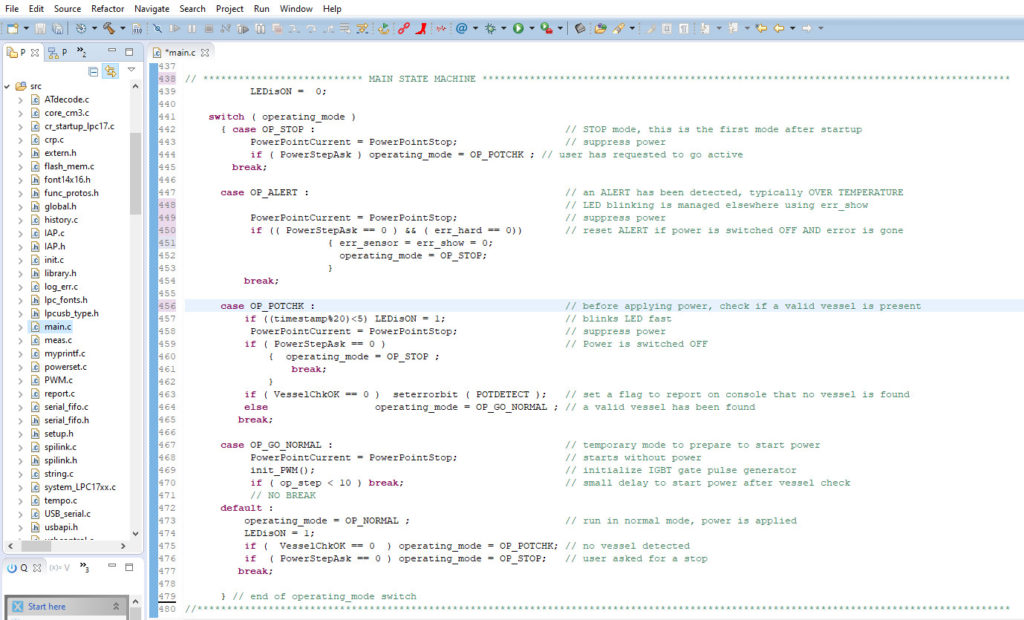 Exemple de développement de code avec outil de conception d'une plaque à induction professionnelle